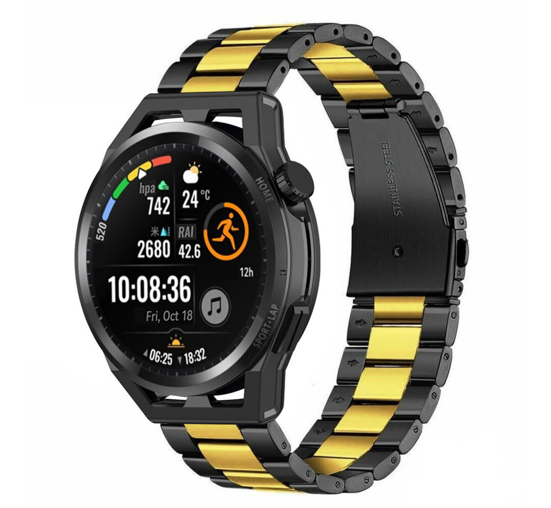 Strap-it® Strap-it Huawei Watch GT Gliederarmband (Schwarz/Gold)