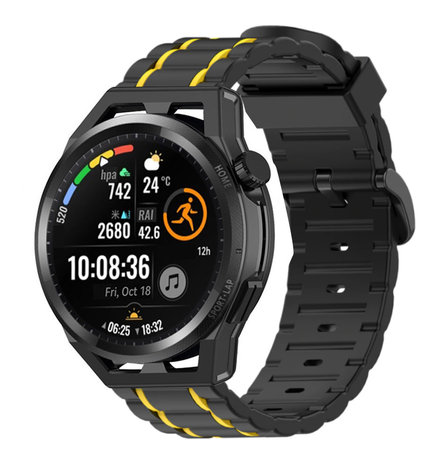 Strap-it® Strap-it Huawei Watch GT Armband Silikon Tough (Schwarz/Gelb)
