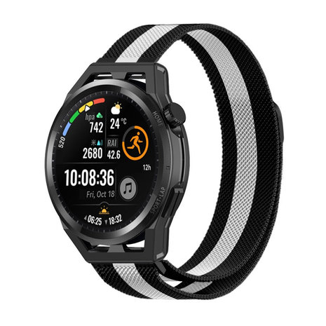 Strap-it® Strap-it Huawei Watch GT Milanese Armband (Schwarz/Weiß)