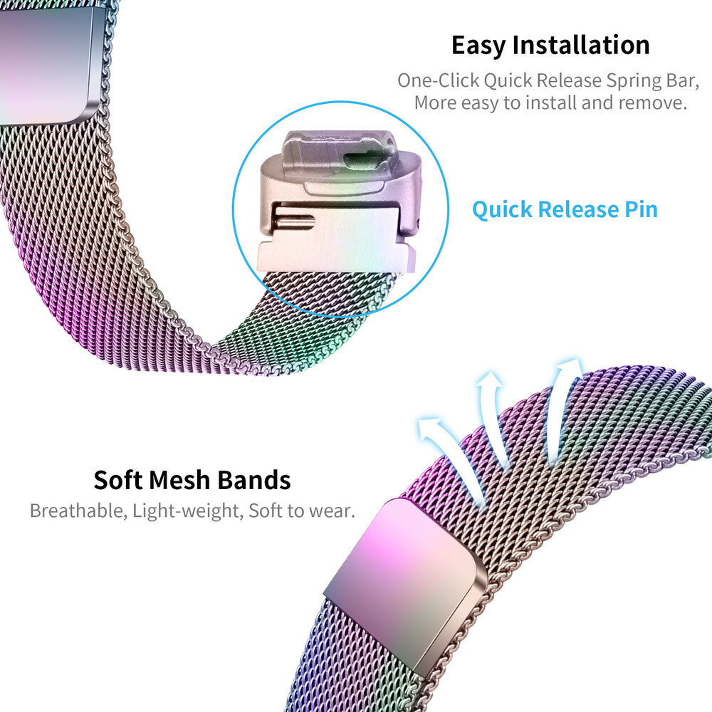 Strap-it® Strap-it Fitbit Inspire 3 Milanaise Armband (Regenbogen)