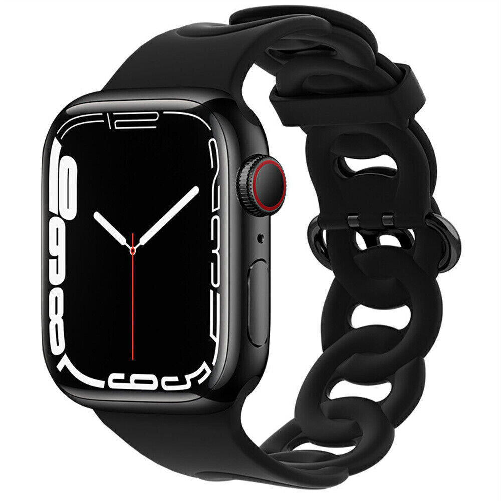 Strap-it® Strap-it Apple Watch Silikon Kettenarmband (Schwarz)