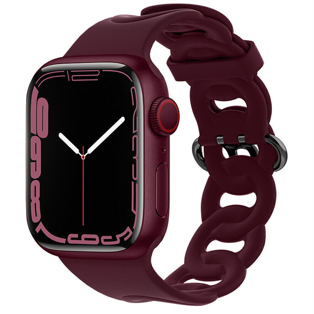 Strap-it® Strap-it Apple Watch Silikon Kettenarmband (Weinrot)