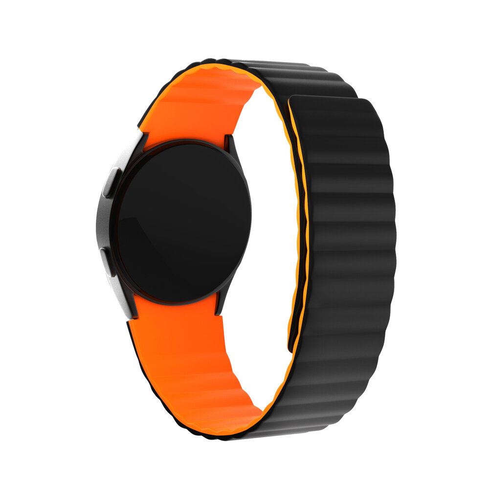 Strap-it® Strap-it Samsung Galaxy Watch 6 - 44mm Magnetisches Silikon Armband (Schwarz/Orange)