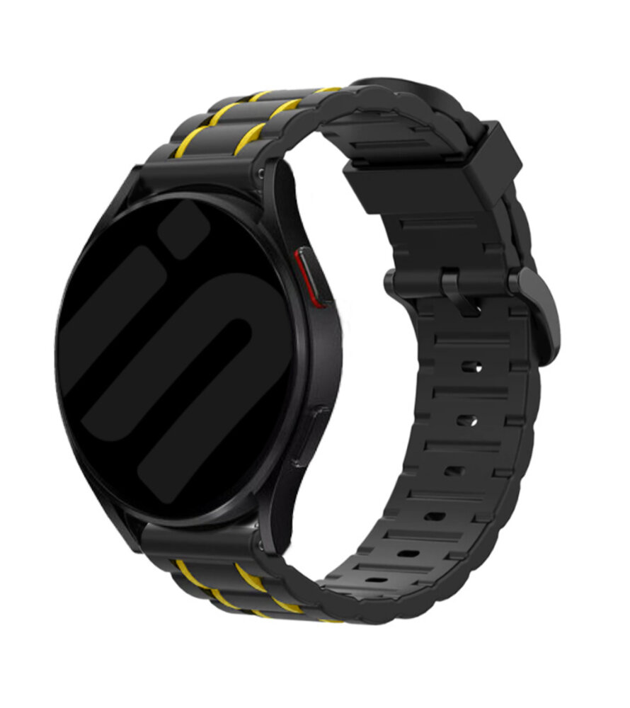 Strap-it® Strap-it Samsung Galaxy Watch 6 - 44mm Robustes Silikon Armband (Schwarz/Gelb)