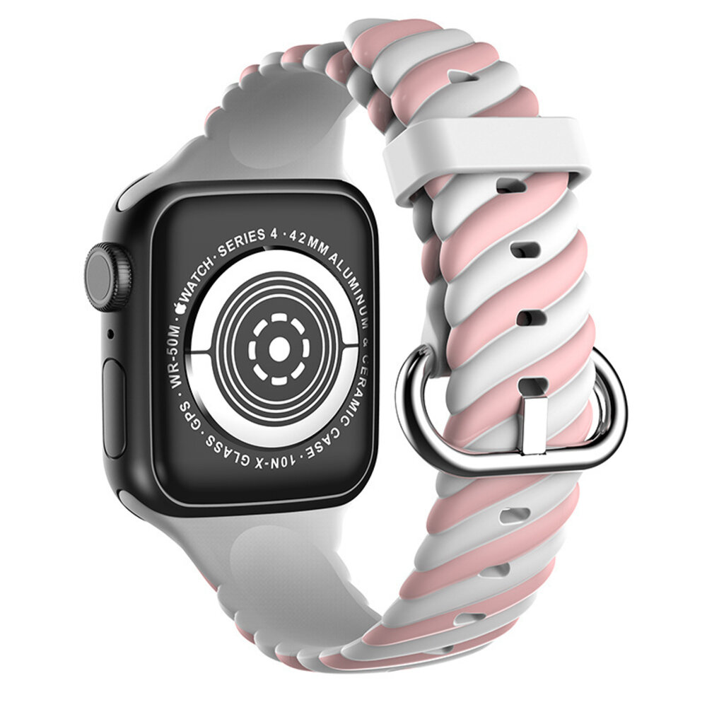 Strap-it® Strap-it Apple Watch 8 Twisted Silikonarmband (Weiß/Rosa) Strap-it® Strap-it Apple Watch 8 Twisted Silikonarmband (Weiß/Rosa)