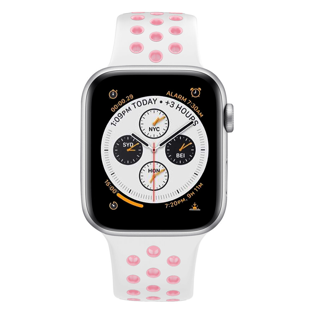 Strap-it® Strap-it Apple Watch 8 Sportarmband (Weiß/Rosa) Strap-it® Strap-it Apple Watch 8 Sportarmband (Weiß/Rosa)