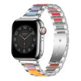 Strap-it® Apple Watch 8 Stahl-Harzarmband (Silber/Bunt)