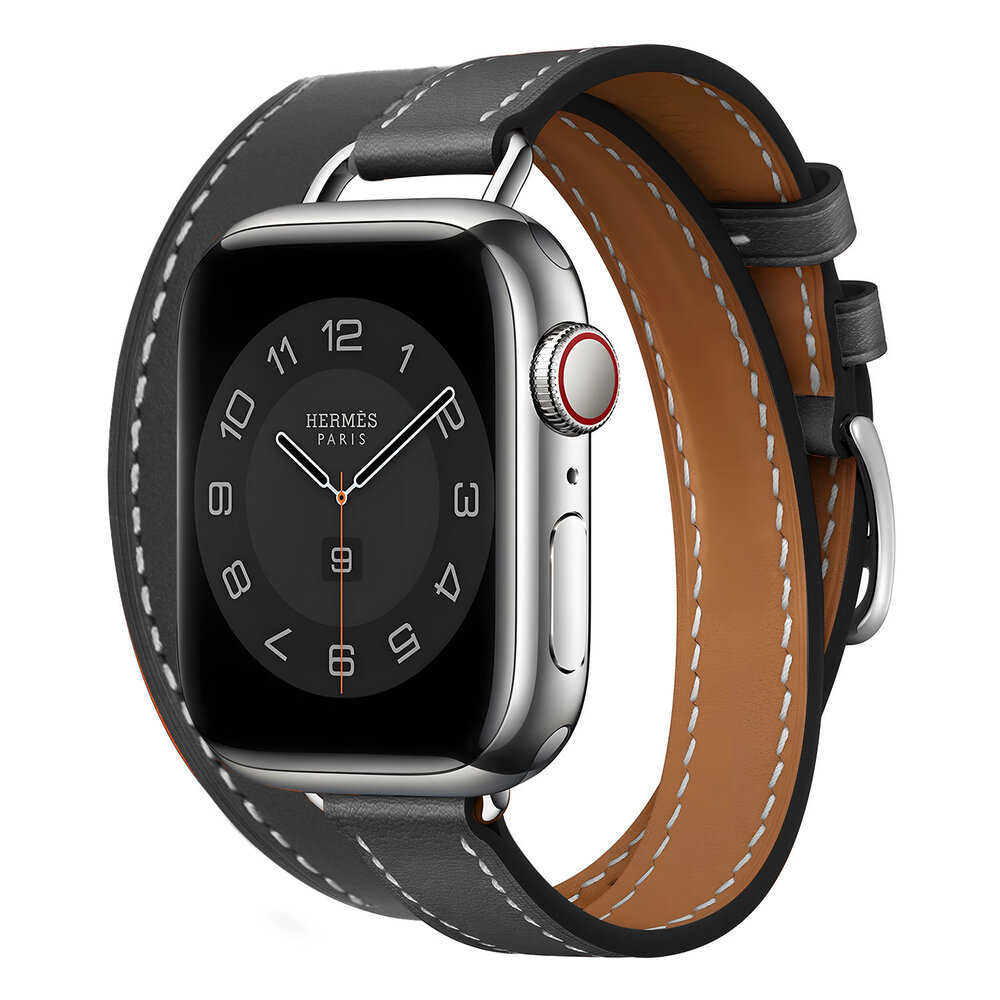 Strap-it® Strap-it Apple Watch 8 Double Tour Lederarmband (Schwarz)