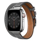 Strap-it® Apple Watch 8 Double Tour Lederarmband (Grau)