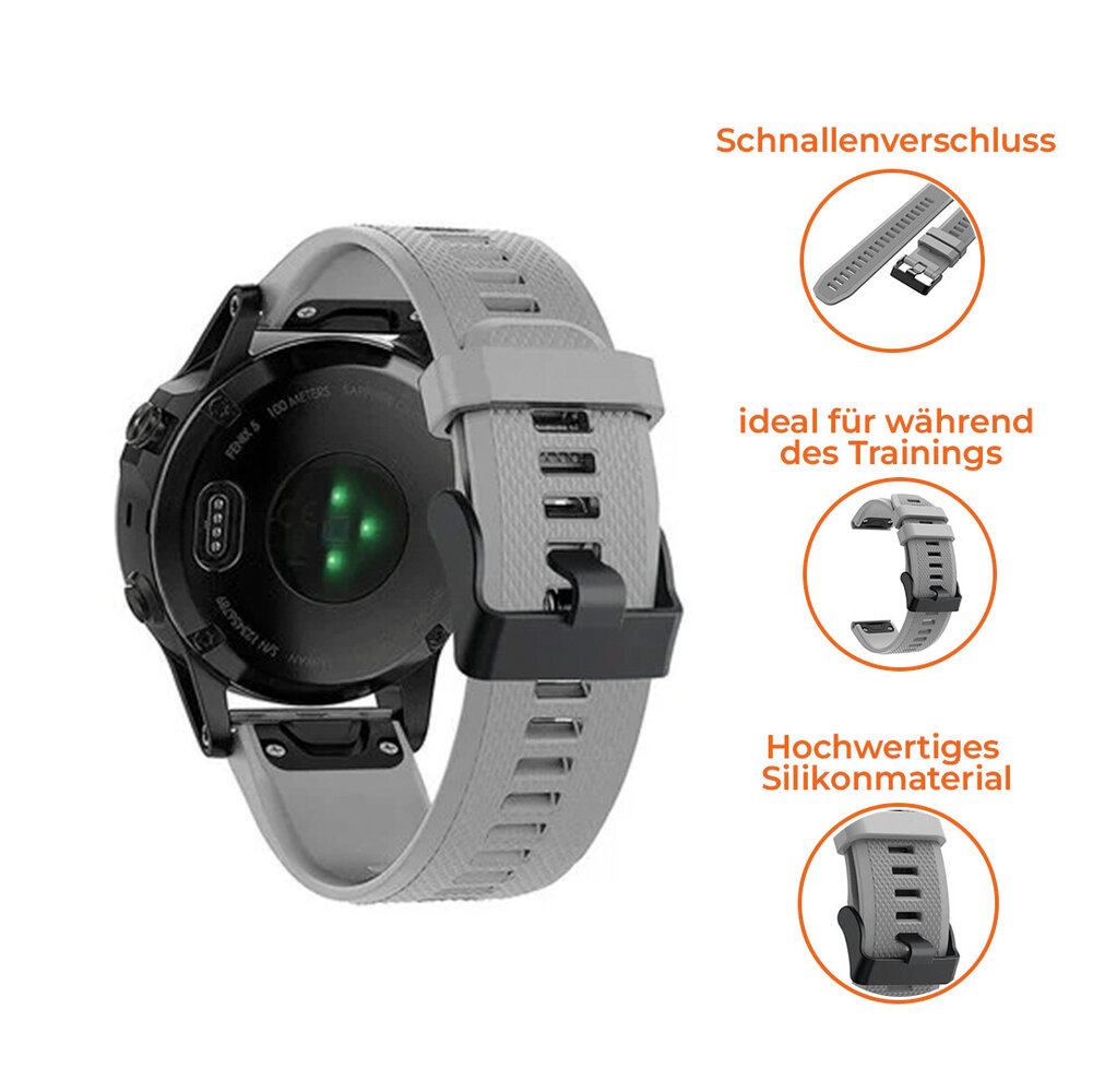 Strap-it® Strap-it Garmin Fenix 5 (Plus) / 6 (Pro) Armband Silikon (Grau) Strap-it® Strap-it Garmin Fenix 5 (Plus) / 6 (Pro) Armband Silikon (Grau)