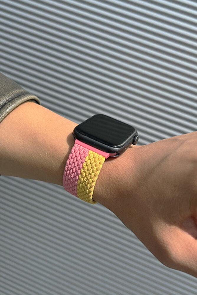 Strap-it® Strap-it Apple Watch 8 verstellbares gewebtes Nylonarmband (Gelb/Rosa) Strap-it® Strap-it Apple Watch 8 verstellbares gewebtes Nylonarmband (Gelb/Rosa)