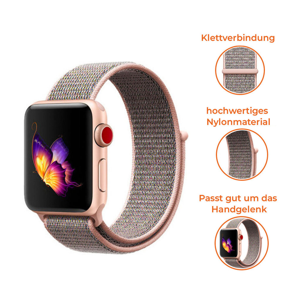 Apple Watch Nylon Loop Armband Rosa Sand Smartwatcharmbaender