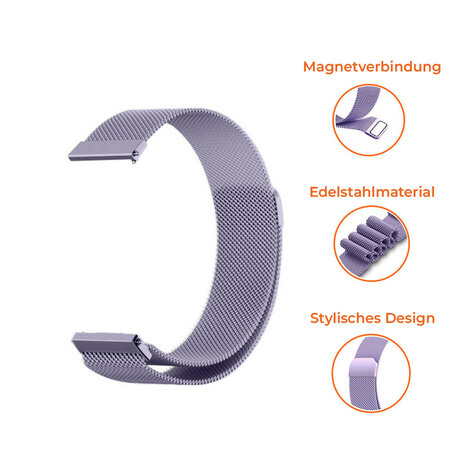 Strap-it® Strap-it Samsung Galaxy Watch 4 - 40mm Milanese Armband (Hellviolett) Strap-it® Strap-it Samsung Galaxy Watch 4 - 40mm Milanese Armband (Hellviolett)