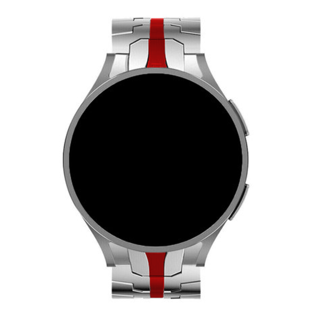 Strap-it® Strap-it Samsung Galaxy Watch 4 Classic 46mm Stahl-eisen Armband (Silber/Rot)