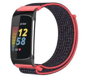 Strap-it® Fitbit Charge 6 Nylon Armband (Koralle/Schwarz)