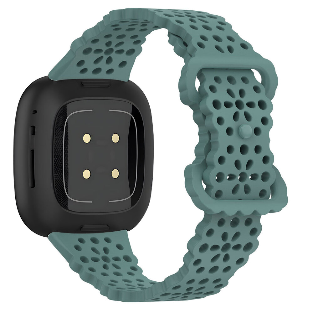 Strap-it® Strap-it Fitbit Versa 4 Gemustertes Silikon Armband (Grün)
