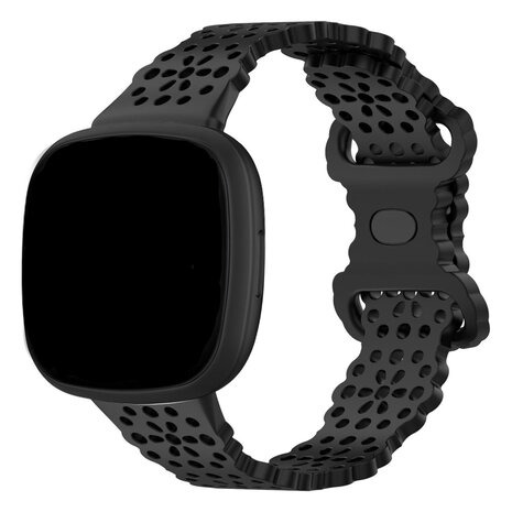 Strap-it® Strap-it Fitbit Versa 4 Gemustertes Silikon Armband (Schwarz)