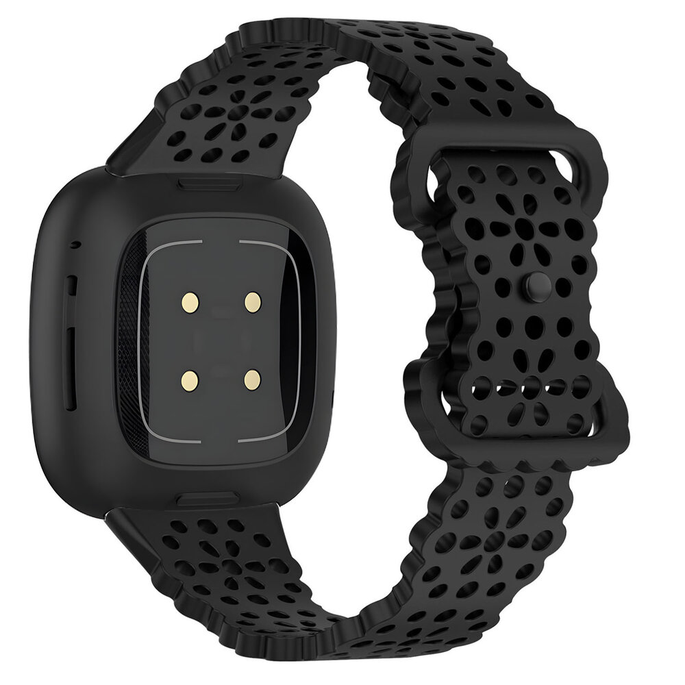 Strap-it® Strap-it Fitbit Versa 4 Gemustertes Silikon Armband (Schwarz)