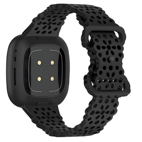 Strap-it® Strap-it Fitbit Versa 4 Gemustertes Silikon Armband (Schwarz)