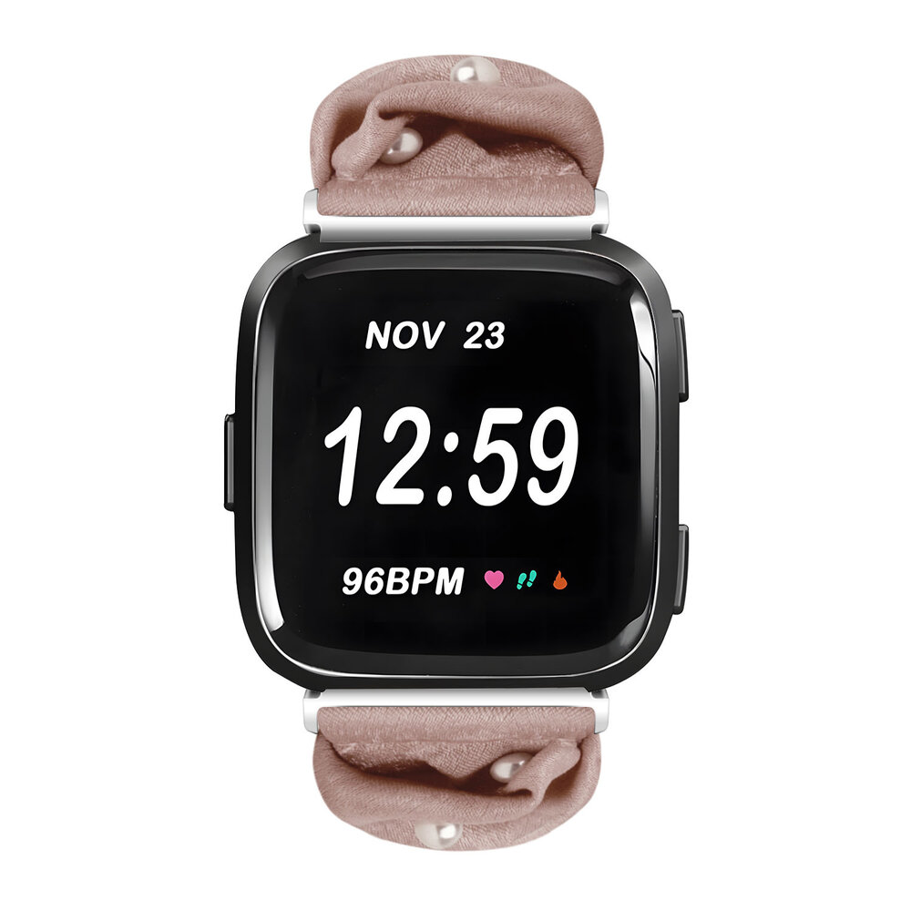 Strap-it® Strap-it Fitbit Versa / Versa 2 Scrunchie Armband (Beige mit Perlen) Strap-it® Strap-it Fitbit Versa / Versa 2 Scrunchie Armband (Beige mit Perlen)