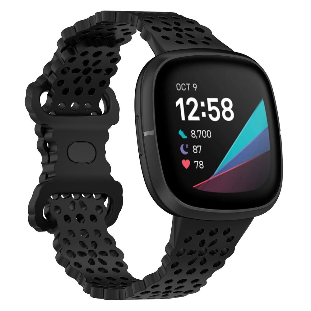 Strap-it® Strap-it Fitbit Sense Silikonarmband mit Muster (Schwarz)