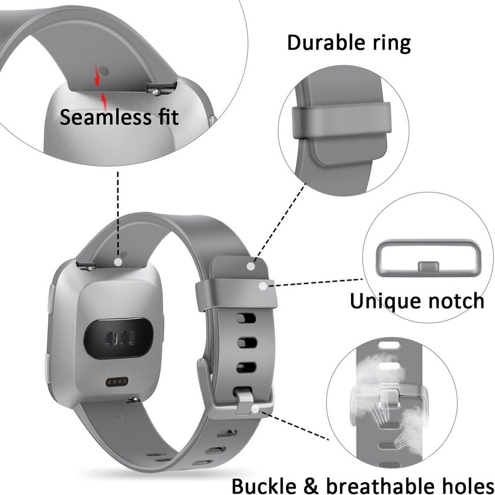 Strap-it® Strap-it Fitbit Versa / Versa 2 Armband Silikon (Grau) Strap-it® Strap-it Fitbit Versa / Versa 2 Armband Silikon (Grau)