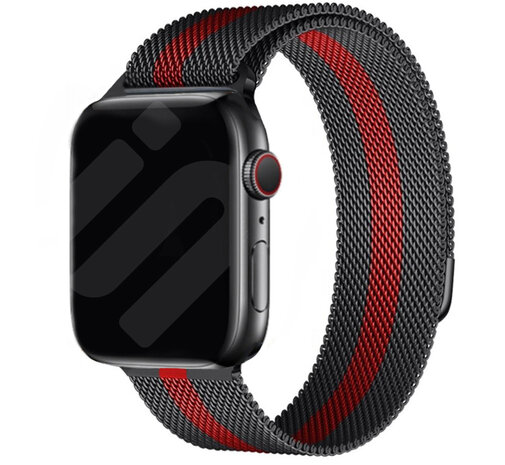 Strap-it® Strap-it Apple Watch Milanese Armband (Schwarz/Rot)
