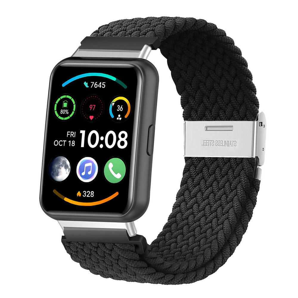 Strap-it® Strap-it Huawei Watch Fit 2 geflochtenes Armband (Schwarz)