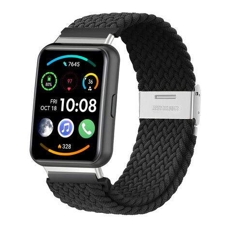 Strap-it® Strap-it Huawei Watch Fit 2 geflochtenes Armband (Schwarz)