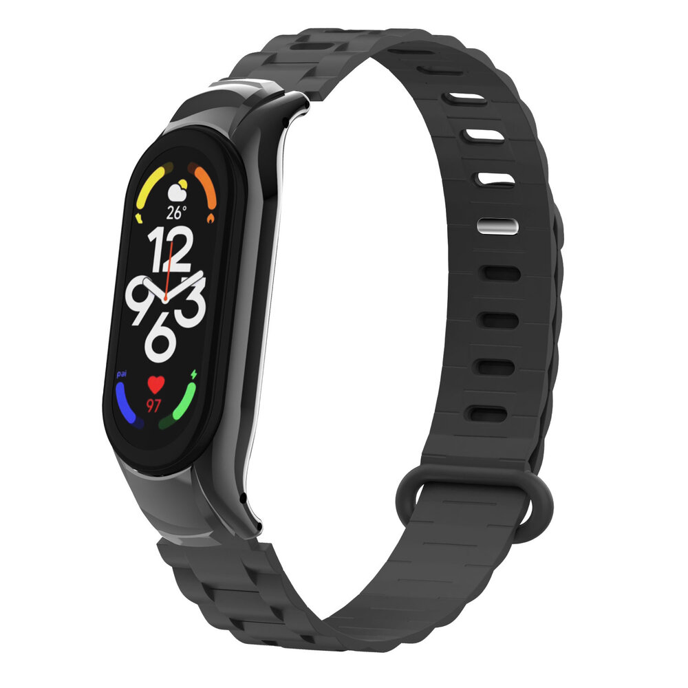 Strap-it® Strap-it Xiaomi Mi Band 7 TPU Armband mit Rahmen (Schwarz)