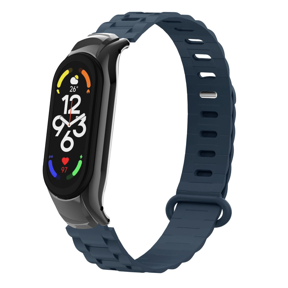 Strap-it® Strap-it Xiaomi Mi Band 7 TPU Armband mit Rahmen (Dunkelblau)