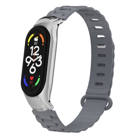Strap-it® Strap-it Xiaomi Mi Band 7 TPU Armband mit Rahmen (Dunkelgrau)