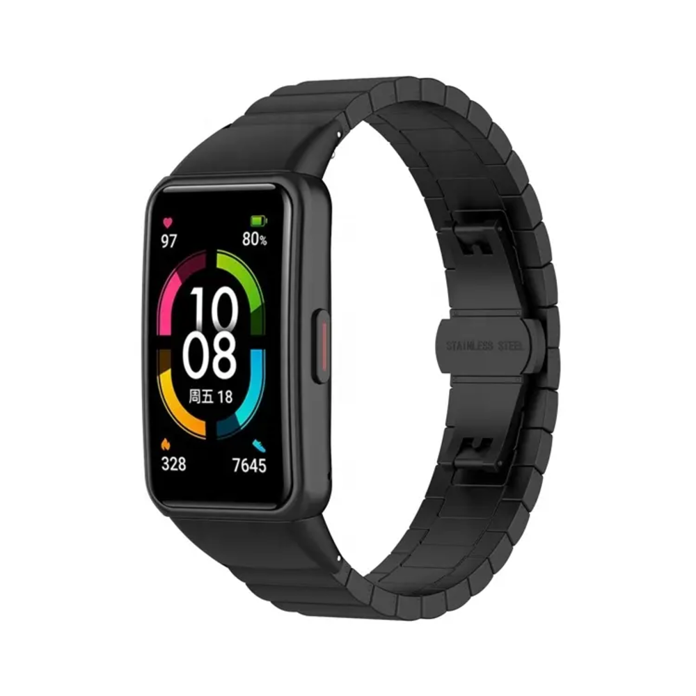 Strap-it® Strap-it Huawei Band 6 Metallarmband (Schwarz)