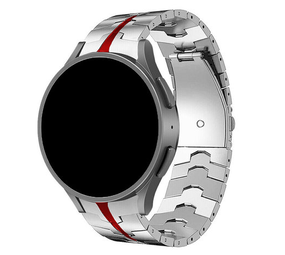Strap-it® Samsung Galaxy Watch 5 44mm Stahl 'Iron' Armband (Silber/Rot) Strap-it® Samsung Galaxy Watch 5 44mm Stahl 'Iron' Armband (Silber/Rot)
