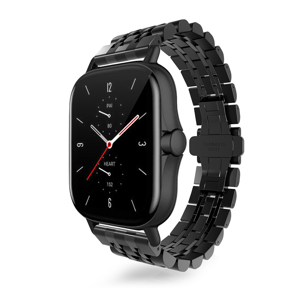 Strap-it® Strap-it Amazfit GTS 2 Duo Stahlgliederband (Schwarz)
