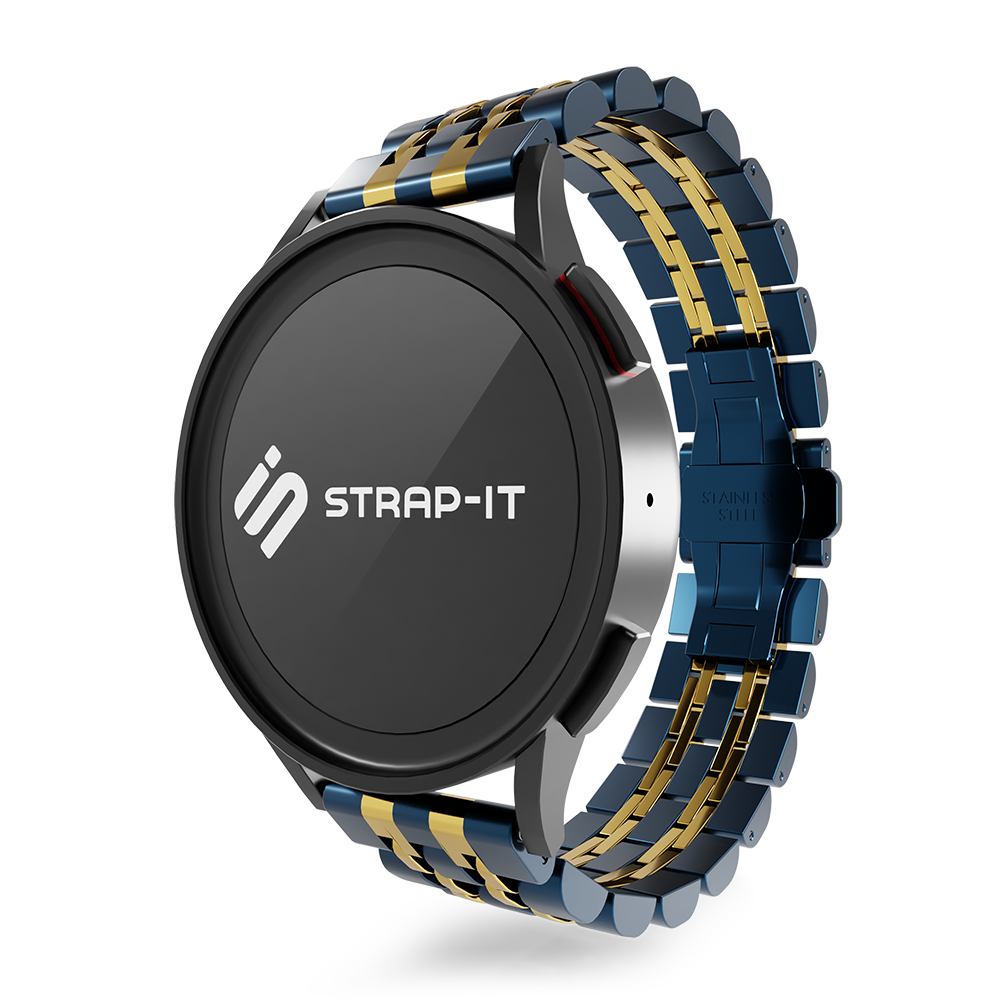 Strap-it® Strap-it Xiaomi Amazfit GTR Duo Stahlgliederband (Blau/Gold)