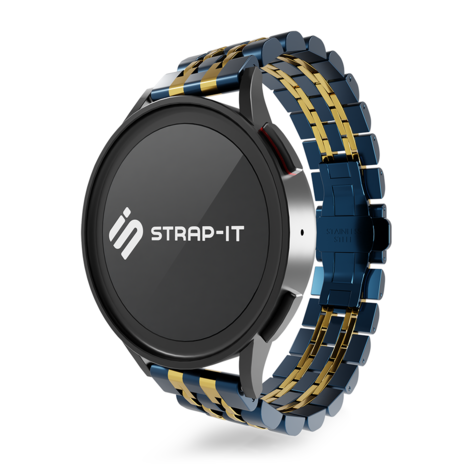 Strap-it® Strap-it Xiaomi Amazfit GTR Duo Stahlgliederband (Blau/Gold)