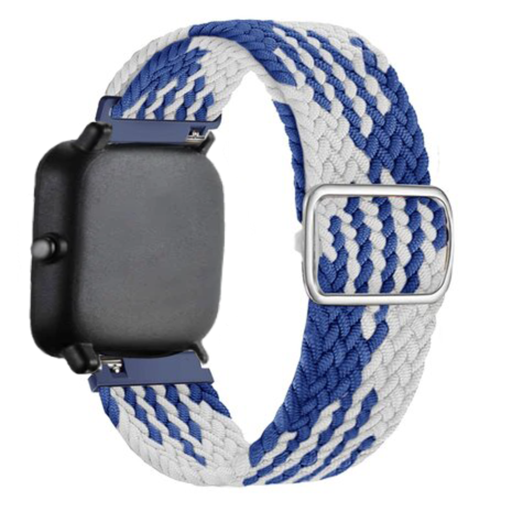 Strap-it® Strap-it Xiaomi Amazfit Bip verstellbares gewebtes Nylonarmband (Blau/Weiß)