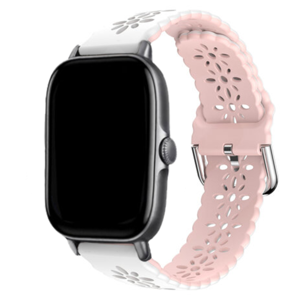 Strap-it® Strap-it Xiaomi Amazfit Bip Silikonarmband mit Muster (Weiß/Rosa)