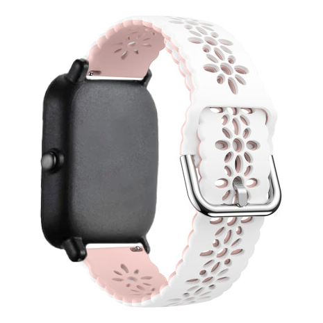 Strap-it® Strap-it Xiaomi Amazfit Bip Silikonarmband mit Muster (Weiß/Rosa)