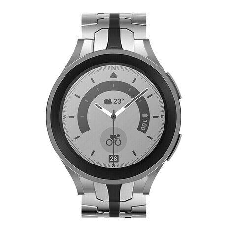 Strap-it® Strap-it Samsung Galaxy Watch 5 Pro Stahl 'Iron' Armband (Silber/Schwarz)