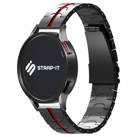 Strap-it® Strap-it Amazfit GTR 2 Stahl 'Iron' Armband (Schwarz/Rot)