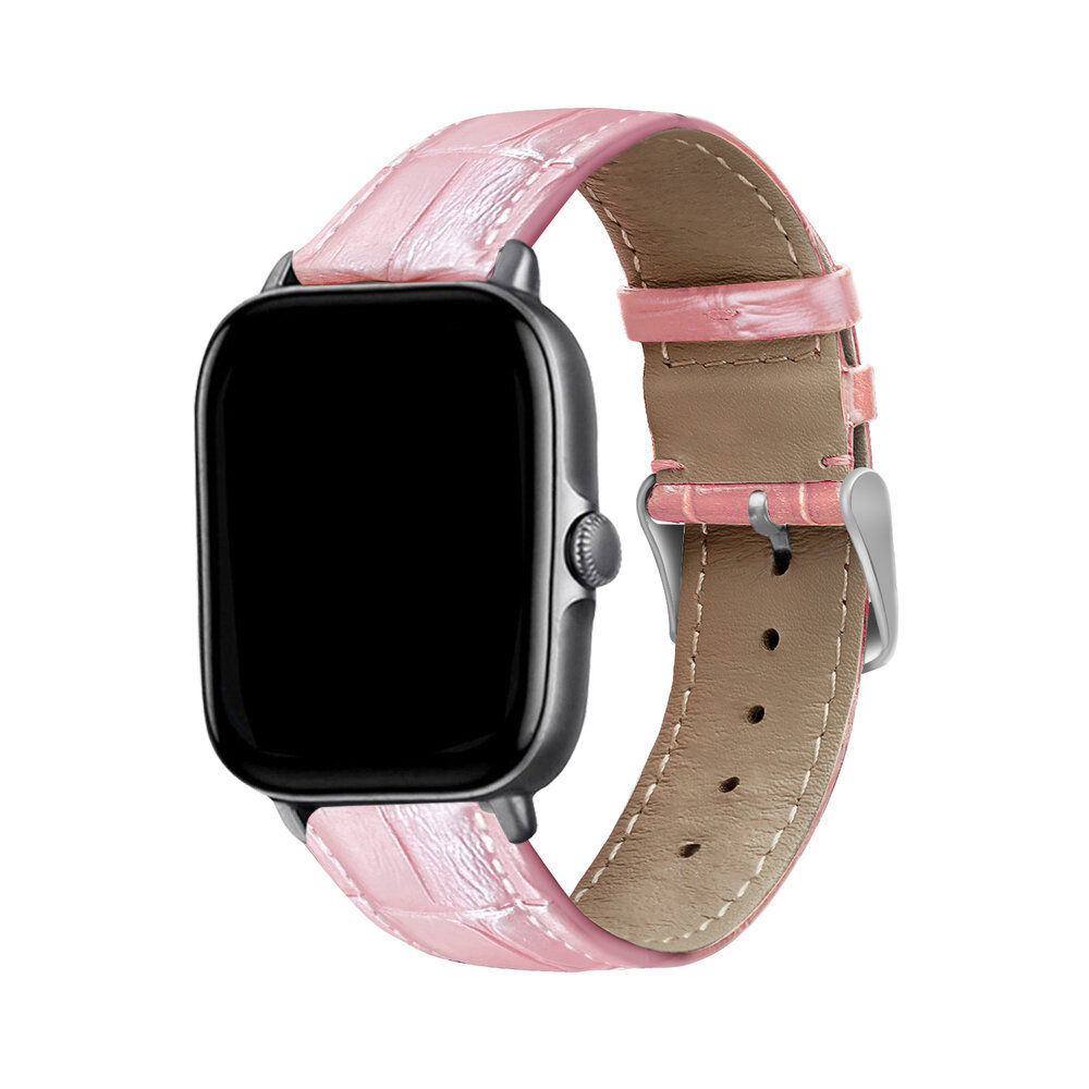Strap-it® Strap-it Xiaomi Amazfit Bip Lederarmband mit Krokoprägung (Rosa)