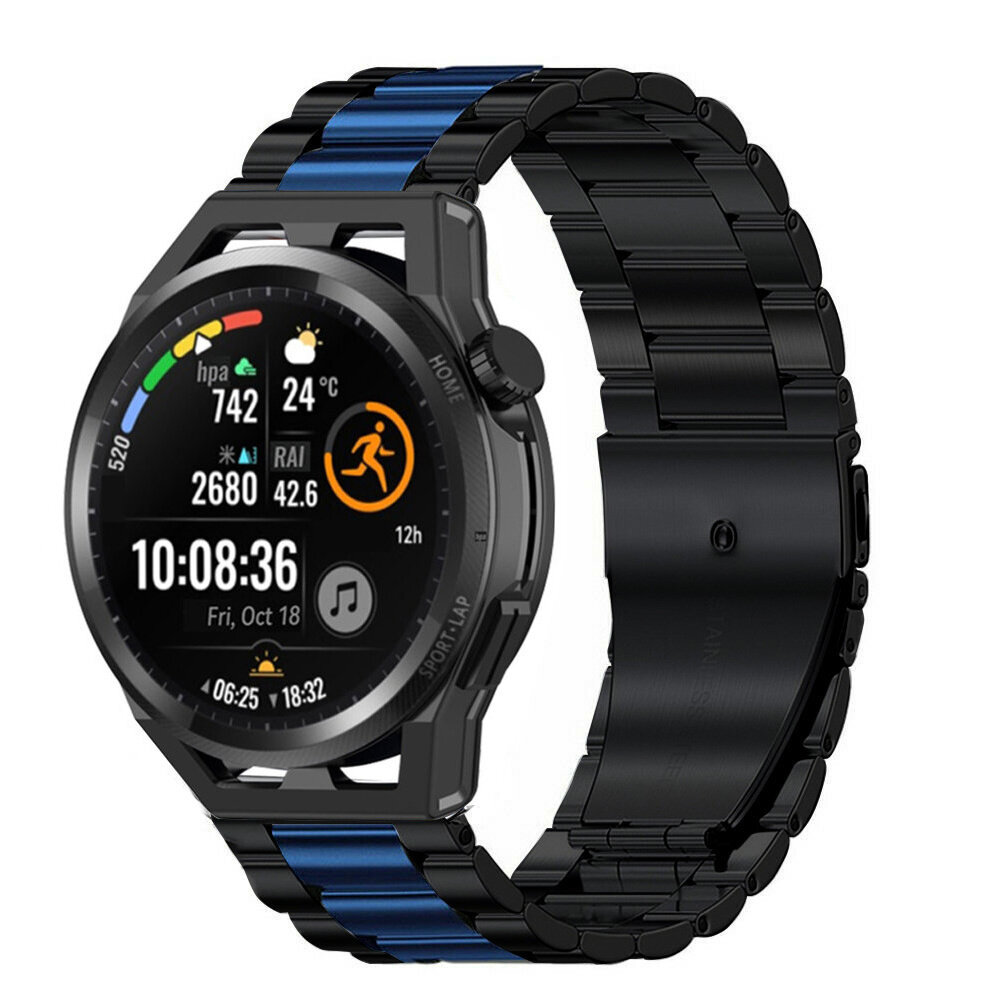 Strap-it® Strap-it Huawei Watch GT Runner Stahlarmband (Schwarz/Blau)