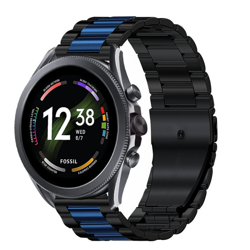 Strap-it® Strap-it Fossil Gen 6 44mm Stahlarmband (Schwarz/Blau)