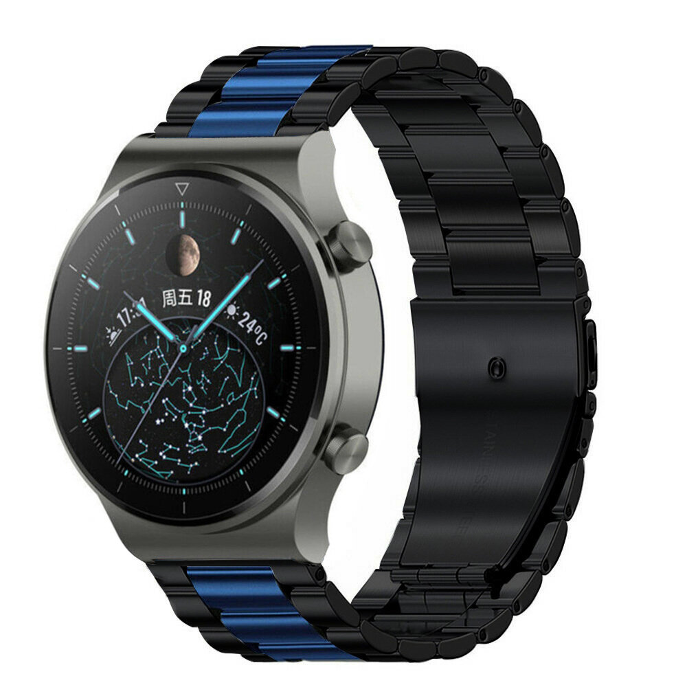 Strap-it® Strap-it Huawei Watch GT 2 Pro Stahlarmband (Schwarz/Blau)