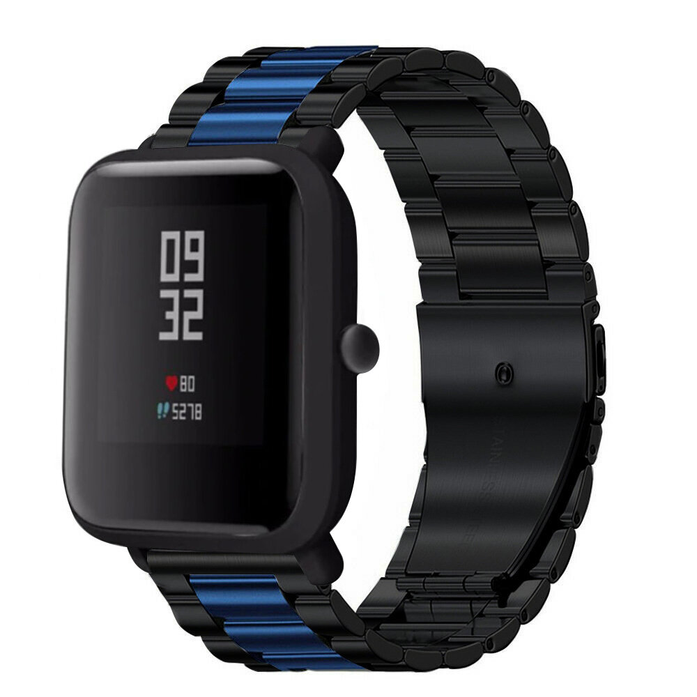 Strap-it® Strap-it Xiaomi Amazfit Bip Stahlarmband (Schwarz/Blau)
