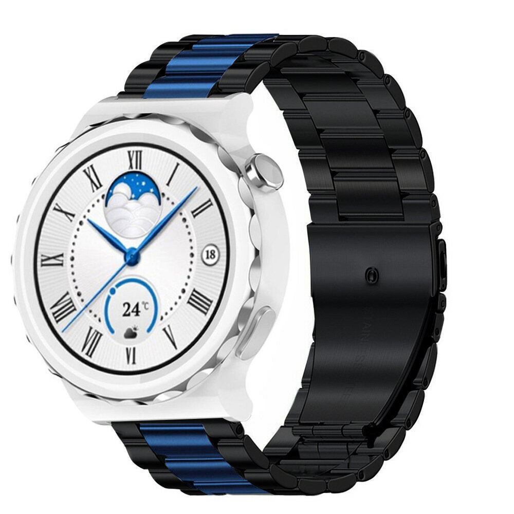 Strap-it® Strap-it Huawei Watch GT 3 Pro 43mm Stahlarmband (Schwarz/Blau) Strap-it® Strap-it Huawei Watch GT 3 Pro 43mm Stahlarmband (Schwarz/Blau)