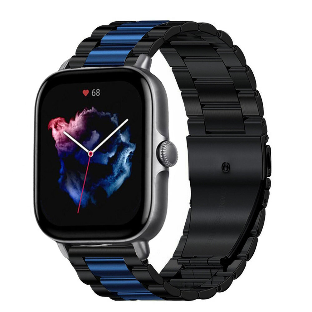 Strap-it® Strap-it Amazfit GTS 3 Stahlarmband (Schwarz/Blau)