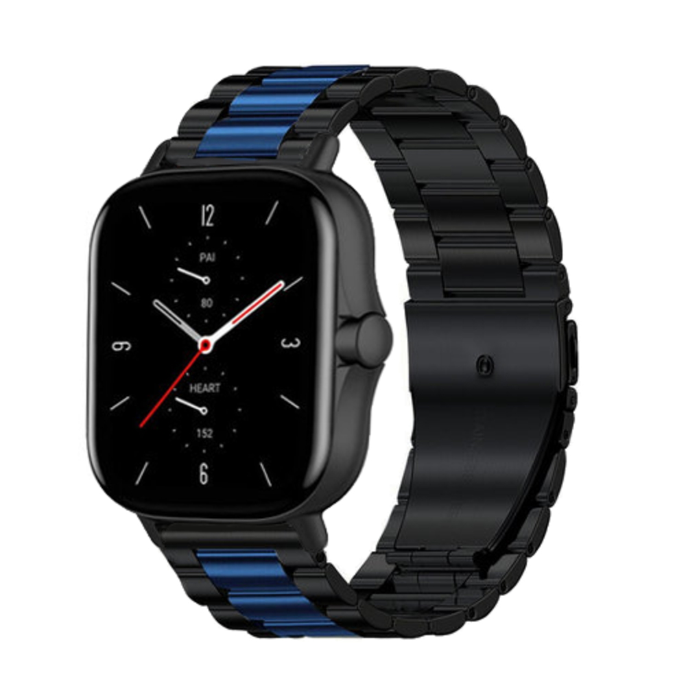 Strap-it® Strap-it Amazfit GTS 2 Stahlarmband (Schwarz/Blau)